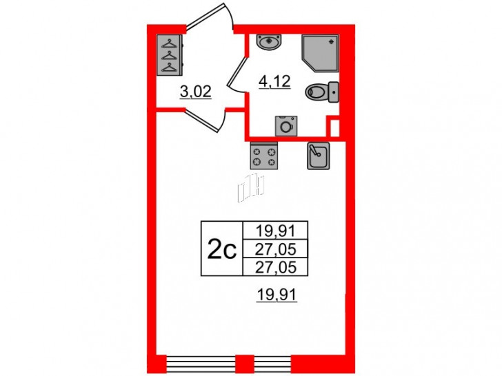 Студия 27.05 м²