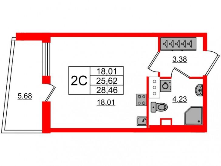 Студия 25.62 м²
