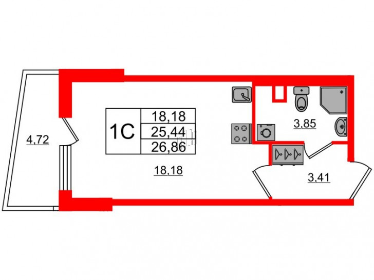 Студия 25.44 м²